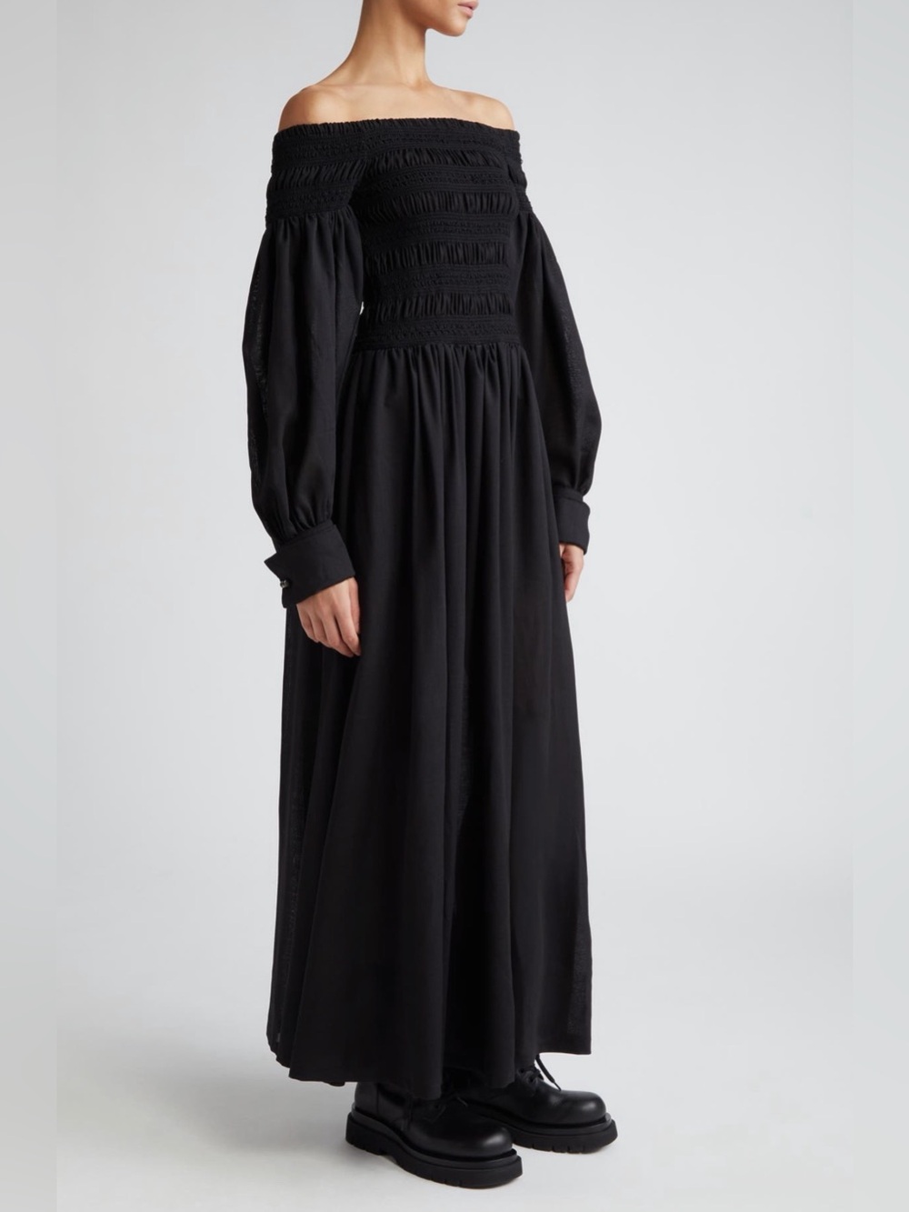 Max Mara Manu Off Shoulder Virgin Wool Maxi Dress Black NWT Size 6